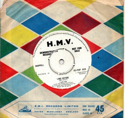 Fabian:Long before/Kissin' and twistin':UK HMV:1959:DJ