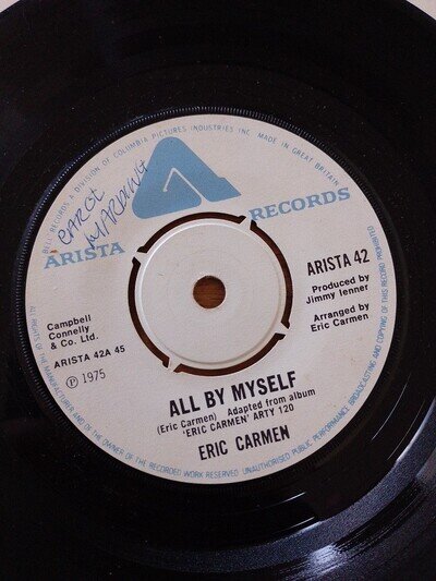 Eric Carmen. All By Myself. 1975 7" Vinyl Single.