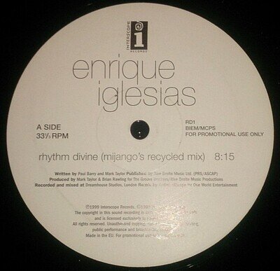 Enrique Iglesias - Rhythm Divine (Remixes) - UK Promo 12" Vinyl - 1999 - Inte...