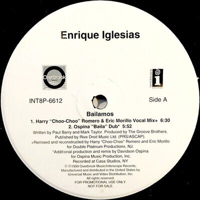 Enrique Iglesias - Bailamos - Used Vinyl Record 12 - Promo - F6999z