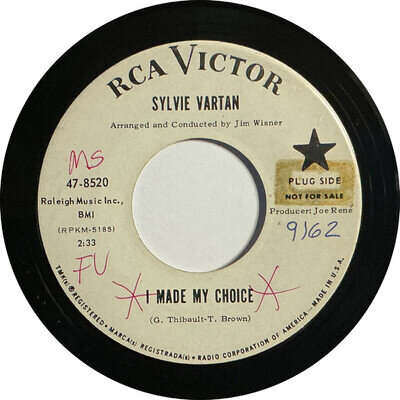 U. S. PROMO ~ SYLVIE VARTAN ~ I Made My Choice/One More Day ~ RCA Victor 47-8520