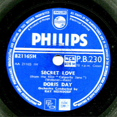 UK No. 1 1954 DORIS DAY 78 SECRET LOVE / THE DEADWOOD STAGE PHILIPS PB 230 V+