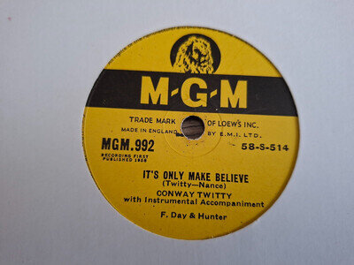 CONWAY TWITTY "IT'S ONLY MAKE BELIEVE/I'LL TRY" 78 RPM SHELLAC RECORD.