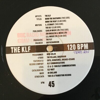 THE KLF - BURN THE BASTARDS / BURN THE BEAT - 1988 ORIGINAL 12" SINGLE - VG++