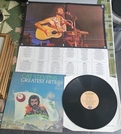 Cat Stevens Greatest Hits Vinyl Record EX/VG+ ILPS9310 + ORIGINAL Poster -G1
