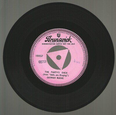 Carmen McRae - The Party's Over, RARE UK 1-Sided Tri-Centre 7" Demo VG