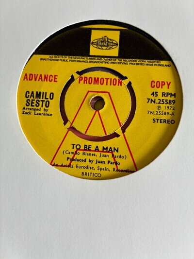 Camilo Sesto - To Be A Man - Org UK Insanely Rare 45 in VG+. 1972 Pro Mo Copy