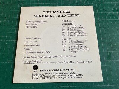The Ramones-Road To Ruin. 7" vinyl 4 track album promo.Uk 1978.ultra rare sleeve