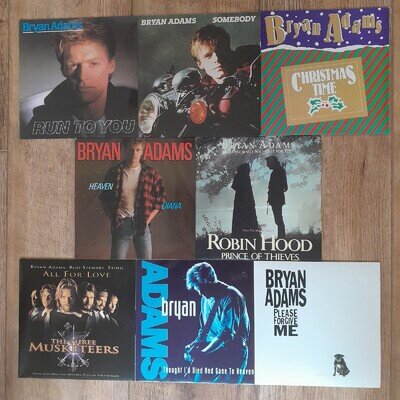 BRYAN ADAMS - 8x7"S POP ROCK EX/EX VINYL JOB LOT *VERY NICE COPIES* LISTED