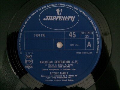 THE RITCHIE FAMILY AMERICAN GENERATION MUSIC MAN MERCURY 9198 136 DISCO
