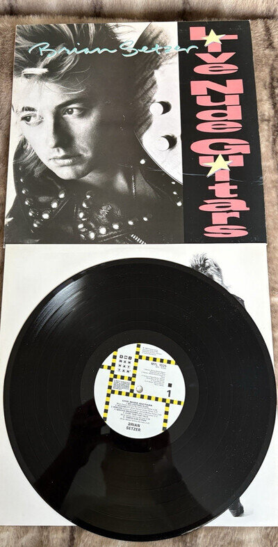 BRIAN SETZER - Live Nude Guitars : 12" Lp Vinyl 1988 A1/B1 EMI Manhattan Record