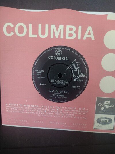THE SEEKERS "DAYS OF MY LIFE" 1968 COLUMBIA RECORDS VINYL 45