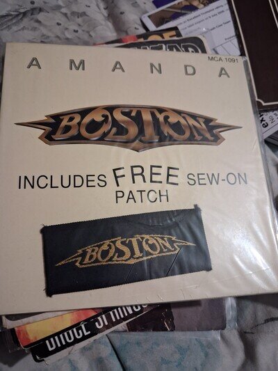 BOSTON AMANDA 7 SINGLE WITH PATCH MINT CONDITION SEALED VINYL RECORD