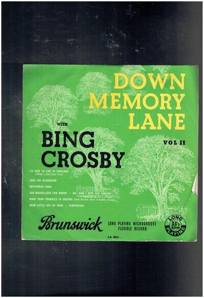 BING CROSBY DOWN MEMORY LANE VOL 2 10 INCH VINYL ALBUM