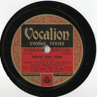 BILLIE HOLIDAY - TEDDY WILSON ORCHESTRA 78 - YOURS AND MINE - FOOLIN' MYSELF EX