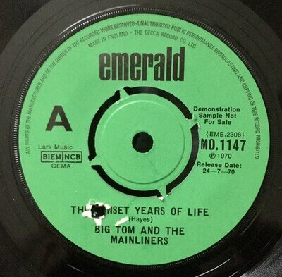 Big Tom And The Mainliners - The Sunset Years Of Life (7", Promo) (Near Mint (NM