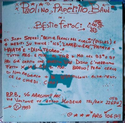 12" PAOLINO PAPERINO BAN Bestie Feroci ARG106 Aarghh!! Pro ITALY