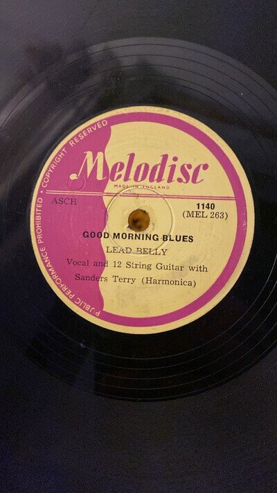 Rare 78rpm record, V+, LEAD BELLY : Good Morning Blues , Melodisc 1140