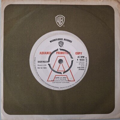 Badfinger - Love Is Easy 7" UK Warner Brothers Advance Promo Copy 45 1973