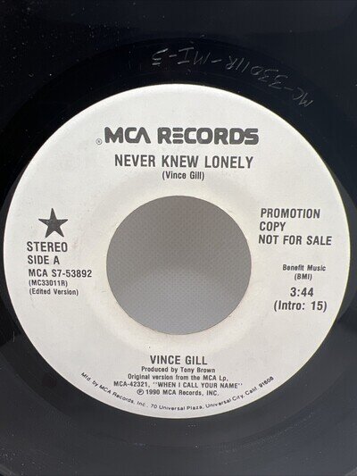 Country PROMO 45 Vince Gill - Never knew Lonely / Never Knew Lonely EX!