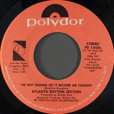 Atlanta Rhythm Section - I'm Not Gonna Let It Bother Me Tonight 7", Spe L611