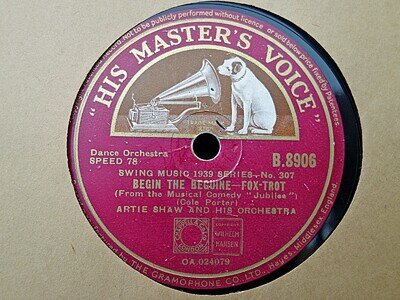 ARTIE SHAW - Begin The Beguine / Deep Purple 78 rpm disc