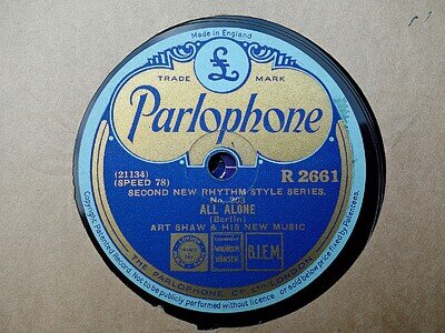 ARTIE SHAW - All Alone / Someday Sweetheart 78 rpm disc (A++)
