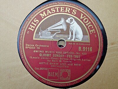 ARTIE SHAW - Gloomy Sunday / Don't Fall Asleep 78 rpm disc (A++)