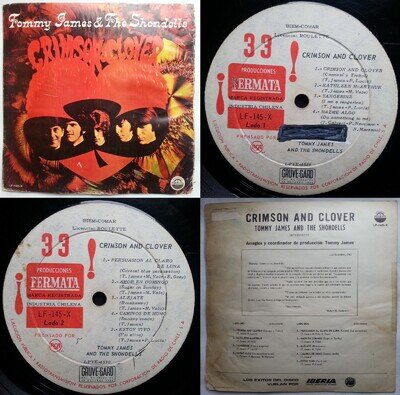 TOMMY JAMES & THE SHONDELLS CRIMSON AND CLOVER 1969 MONO UNIQ CVR CHILEAN PRESS!