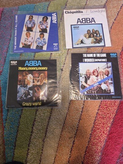 ABBA 4X Mexico RCA VICTOR - MONEY,MONEY,MONEY / CHIQUITITA /NAME OF THE GAME VGC