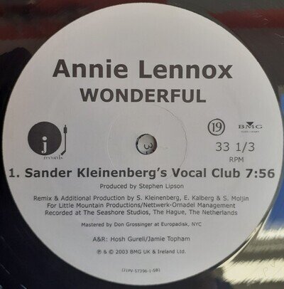ANNIE LENNOX WONDERFUL DOUBLE PROMO 12" SINGLE VINYL RECORD J Records 2003
