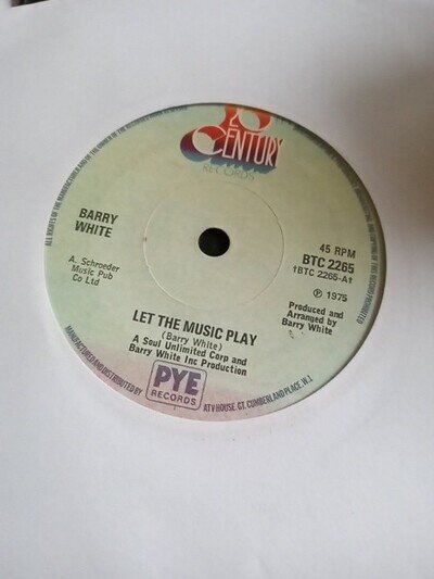 Barry White Vinyl 20th Century Records BTC 2275 Let The Music Play On Single 7in