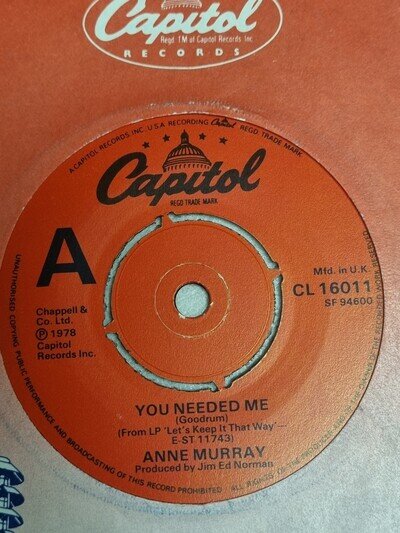 Anne Murray You Needed Me 7 Inch Vinyl Single