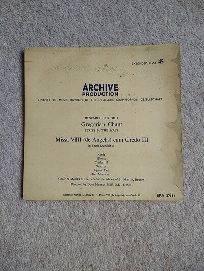 Gregorian Chant Missa VIII (De Angelis) Cum Credo III Archive Production EP45rpm