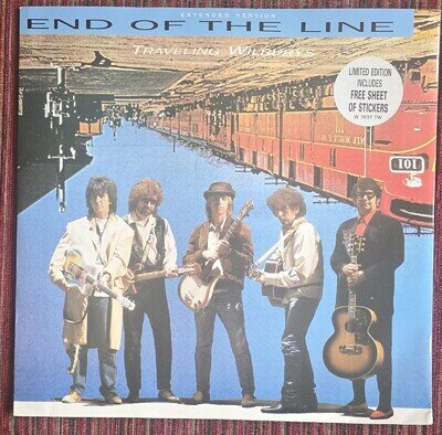 TRAVELING WILBURYS - END OF THE LINE UK 12 INCH SINGLE WITH STICKERS SHEET, MINT