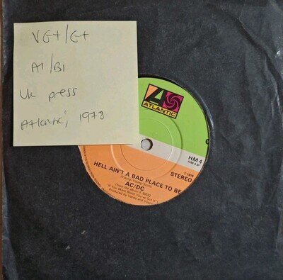 AC/DC Whole Lotta Rosie / Hell Ain't A Bad Place Vinyl Record VG+/G+ HM4 1978