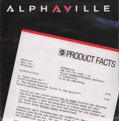 Alphaville Dance With Me 7" vinyl Europe Wea 1986 7" with promo info insert in