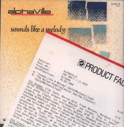Alphaville Sounds Like A Melody 7" vinyl Europe Wea 1984 7" with promo info