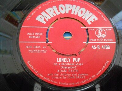 Adam Faith - "Lonely Pup (In A Christmas Shop)/Greenfinger" PARLOPHONE 7" Single