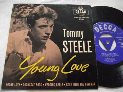 TOMMY STEELE ~ YOUNG LOVE ** 1957 UK Tri DECCA 7" EP