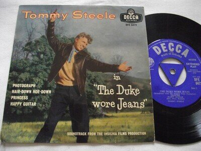 TOMMY STEELE ~ THE DUKE WORE JEANS ** 1958 UK Tri DECCA 7" EP