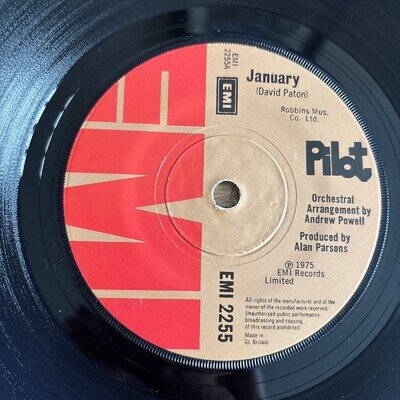 PILOT, January / Never Give Up 7" (RARE ORIGINAL ISSUE) EMI2255. Alan Parsons.