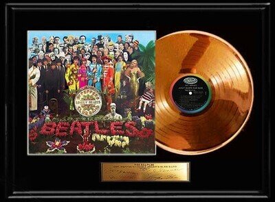 THE BEATLES SGT. PEPPER GOLD RECORD LP ALBUM W-PRINTED SIGNED AUTOGRAPHS RARE!!