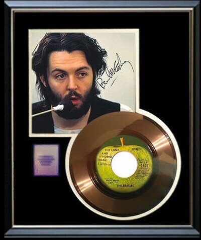 THE BEATLES LONG WINDING ROAD GOLD RECORD W-PRINTED SIGNED AUTOGRAPH RARE