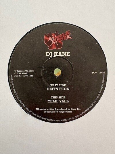 DJ Kane – Definition / Yeah Yall 12" Jungle Drum & Bass Trouble On Vinyl 1997
