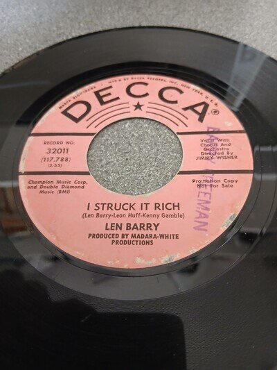 LEN BARRY - I STRUCK IT RICH / LOVE IS - DECCA - 32011 - PROMO - NORTHERN SOUL