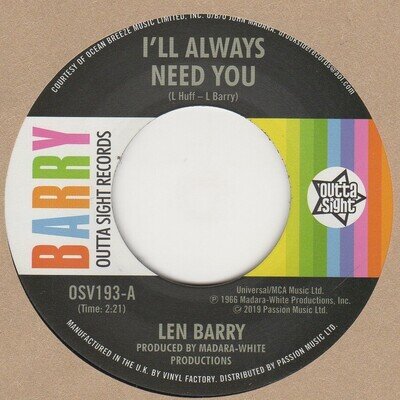 Len Barry I'll Always Need You Barry Soul Northern Motown