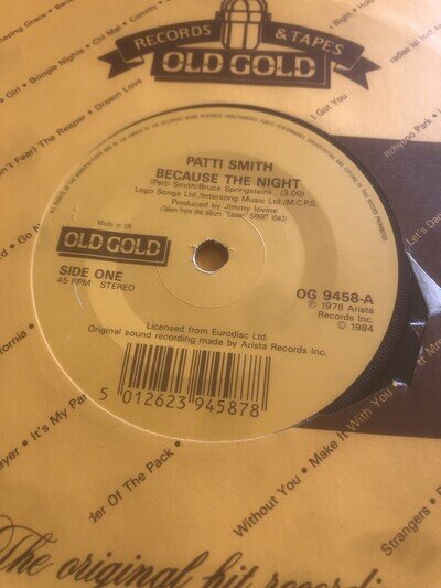 Patti Smith N.Mint Because The Night Old Gold 9458 1984 Gloria