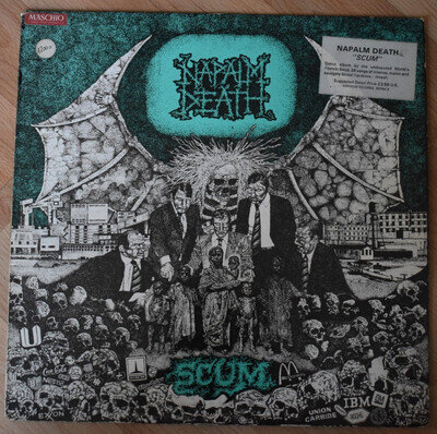 Napalm Death ‎– Scum UK 1987 LP Vinyl Press + insert Green / Aquamarine Cover