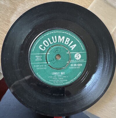 Paul Anka Single - Lonely Boy - Your Love. 45-DB-4324 Plays Well.